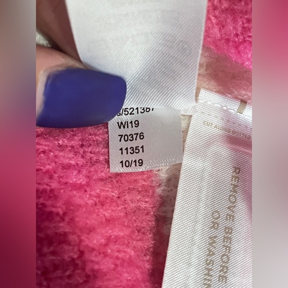 LOFT NWT Stripe Textured Shirttail Sweater Pink and White Medium - Picture 9 of 11